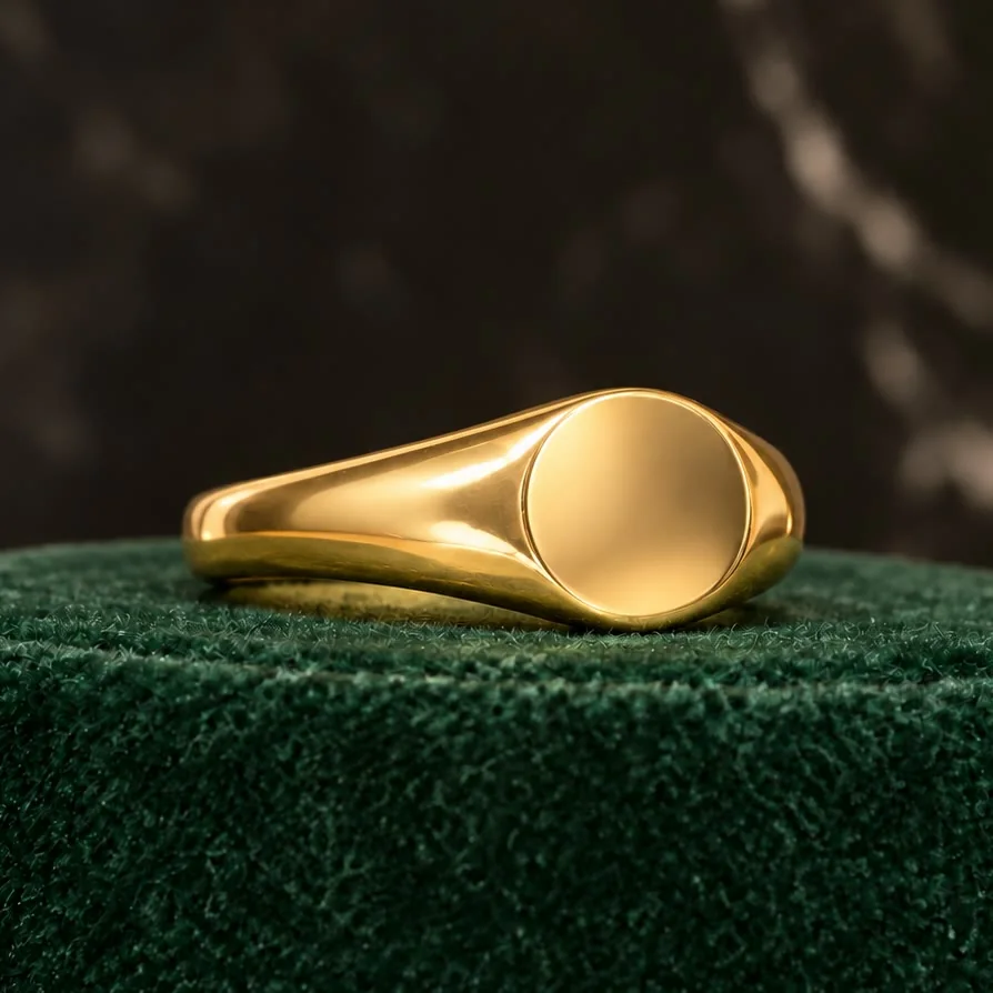 Anillo sello redondo bañado en oro